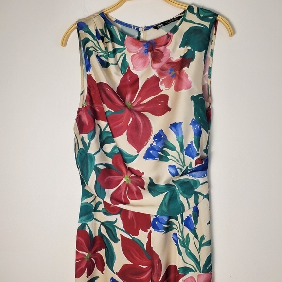 Zara Floral Satin Wide Leg Sleeveless Jumpsuit - Picture 12 of 14